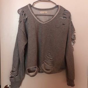 Gray distressed crop sweatshirt